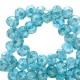 Faceted glass beads 3x2mm disc Lagoon blue-pearl shine coating